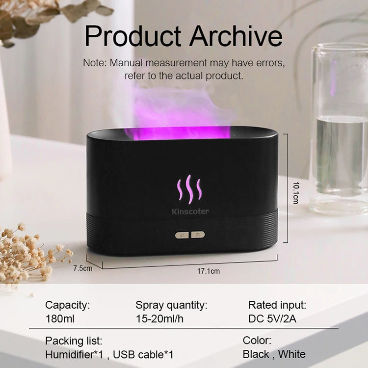 Compact flame design humidifier perfect for bedroom nightstand or office desk