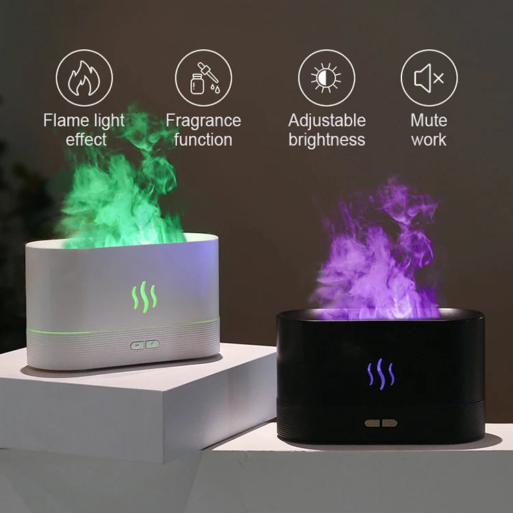 Dual-function flame effect essential oil diffuser and humidifier in action