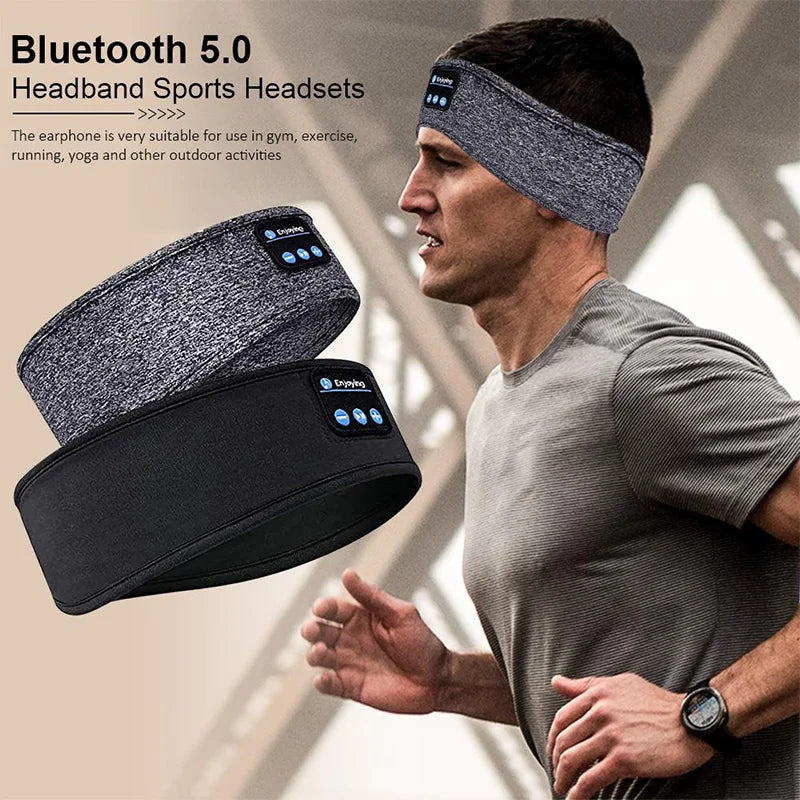 A man jogging while wearing our Bluetooth headband showcasing the convenience of the product during exercise