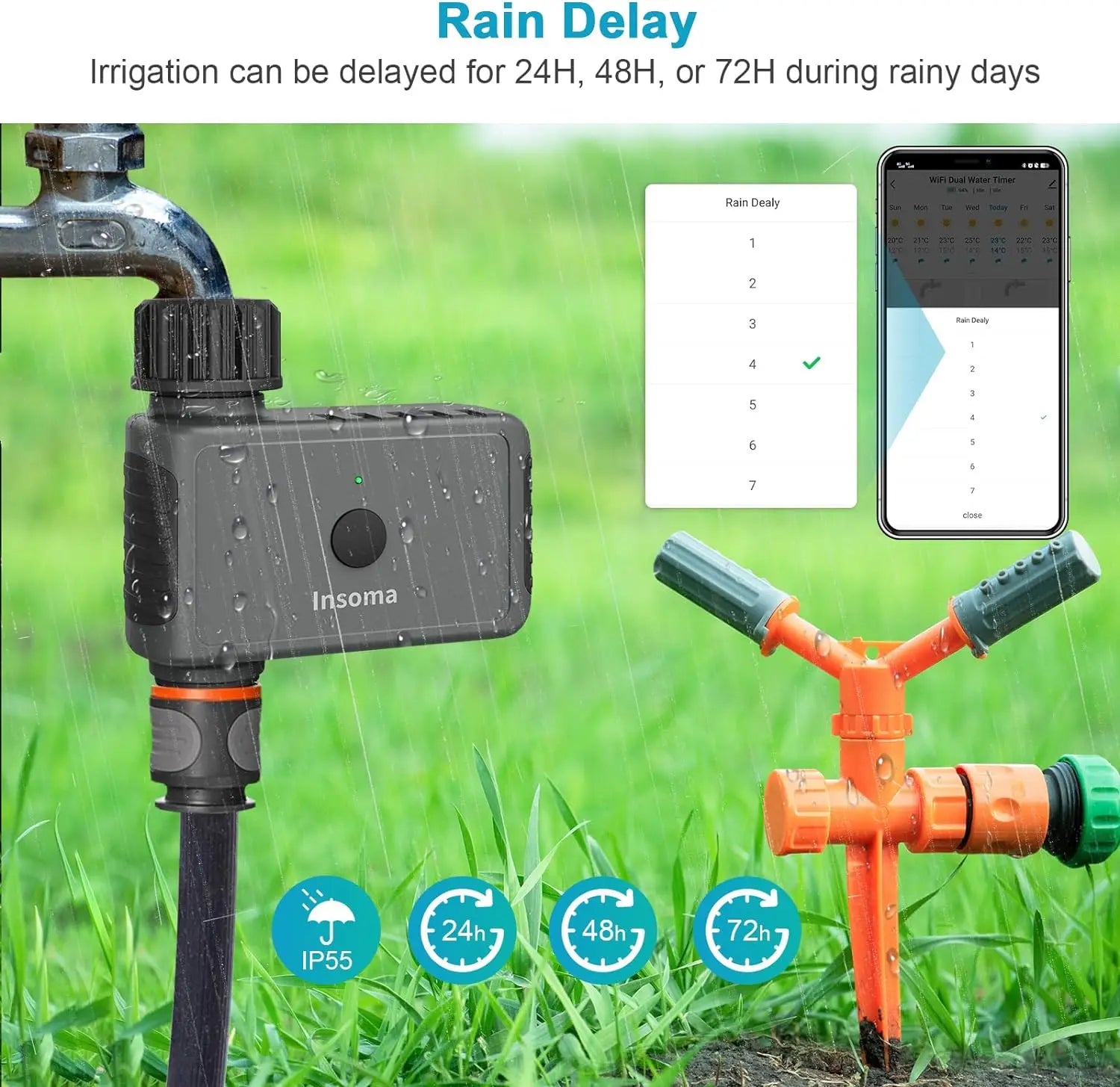 Close-up of SmartFlow Water Timer digital display - quality home improvement for your garden