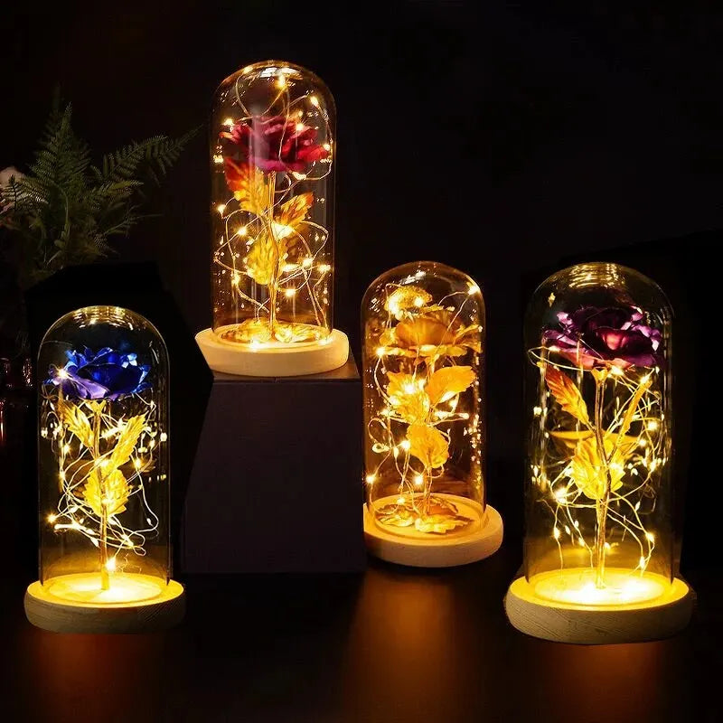Enchanted Gold Foil Rose LED Night Light - Elegant Valentine&