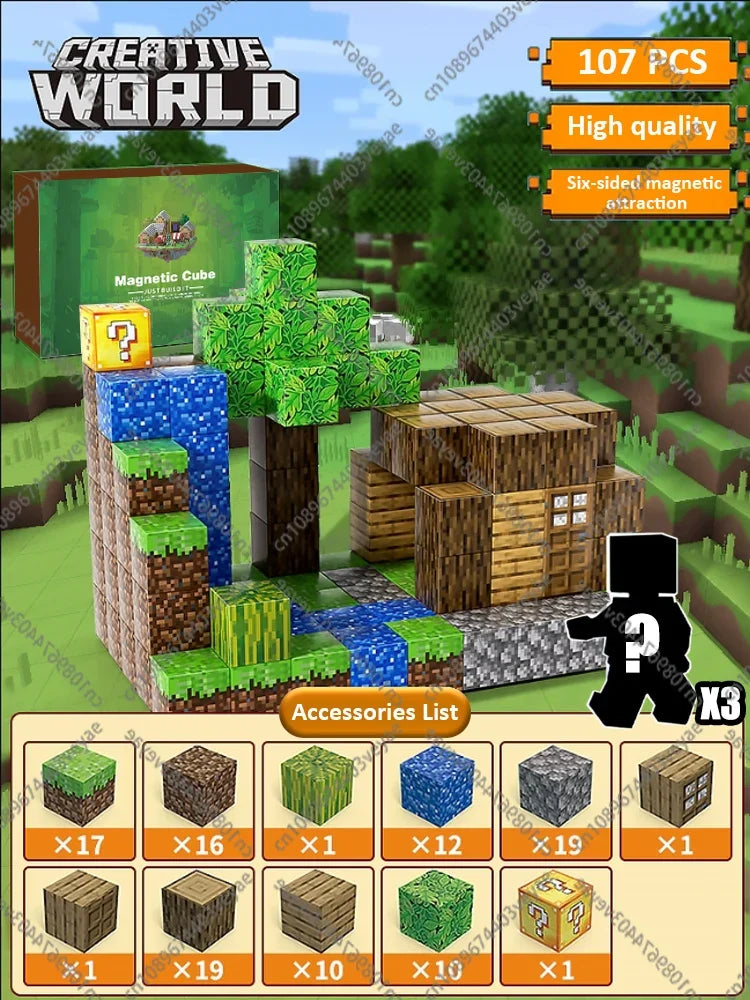 Magnetic Building Blocks - Mine World STEM Construction Set for Kids