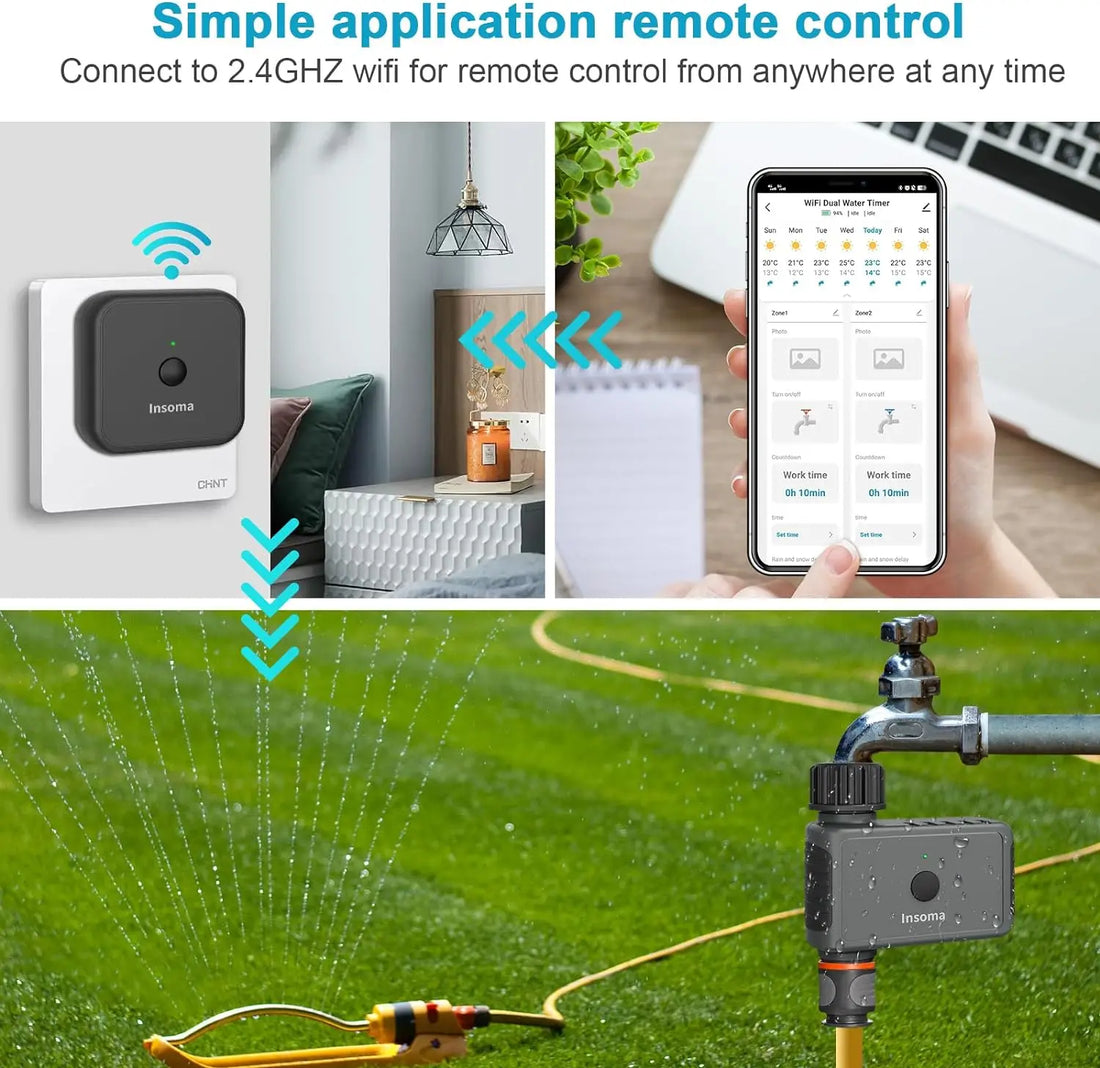 Smart home control system with smartphone app and outdoor sprinkler system.