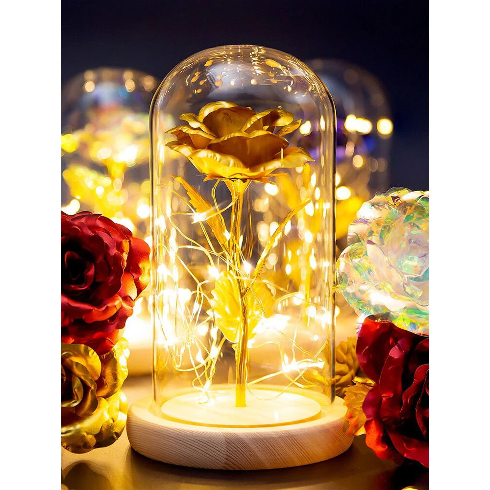 Enchanted Gold Foil Rose LED Night Light - Elegant Valentine&