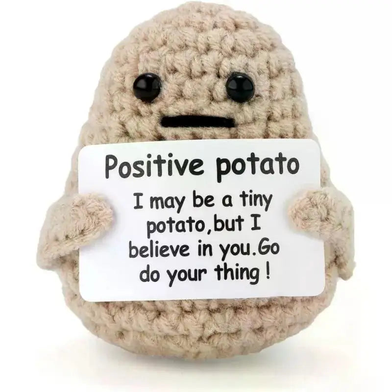 Whimsical potato figurine with uplifting message perfect for desk decoration