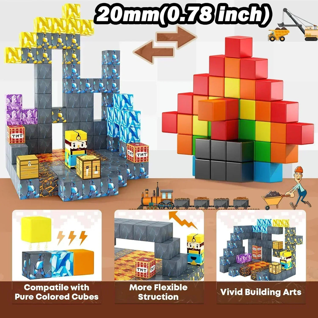 Magnetic Building Blocks - Mine World STEM Construction Set for Kids