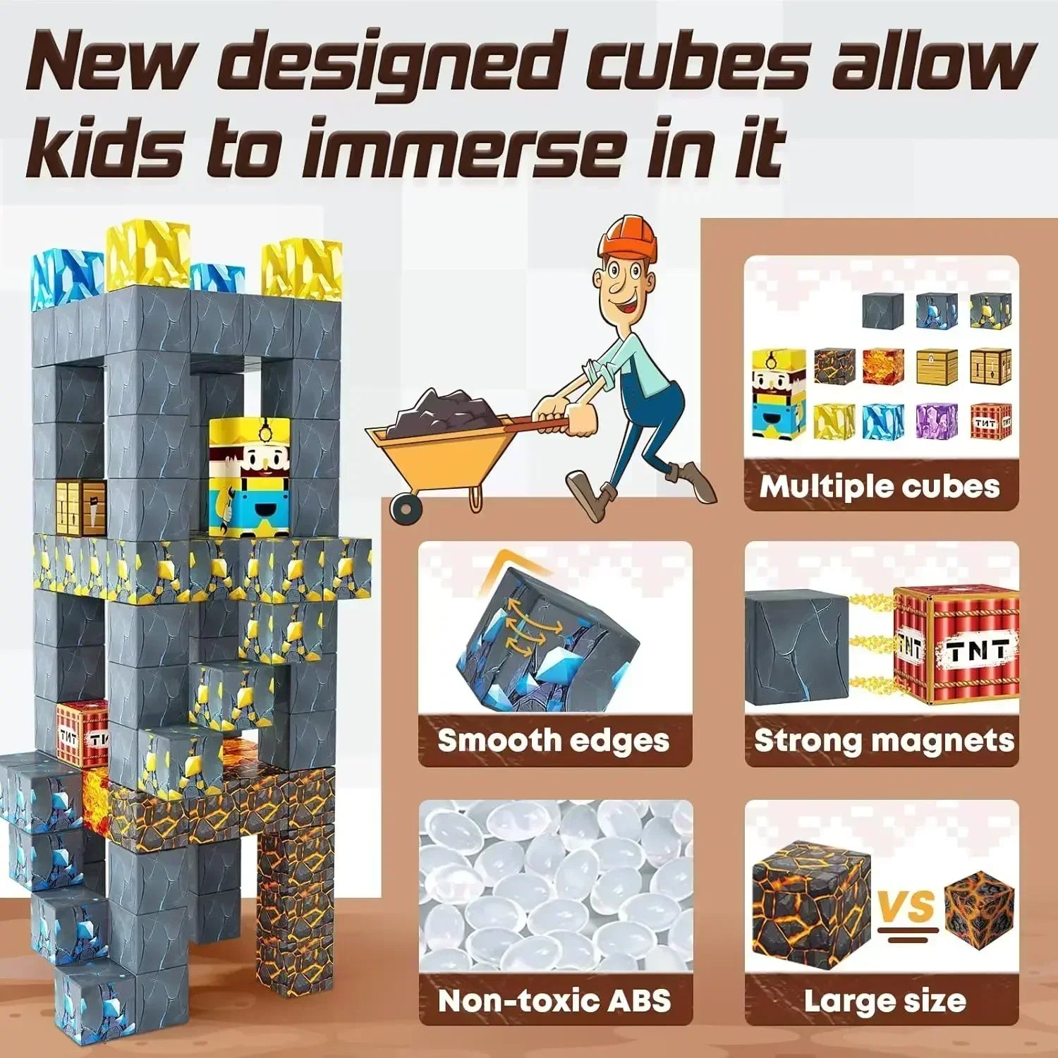 Magnetic Building Blocks - Mine World STEM Construction Set for Kids