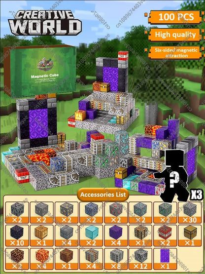 Magnetic Building Blocks - Mine World STEM Construction Set for Kids