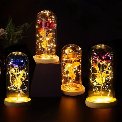 Enchanted Gold Foil Rose LED Night Light - Elegant Valentine&